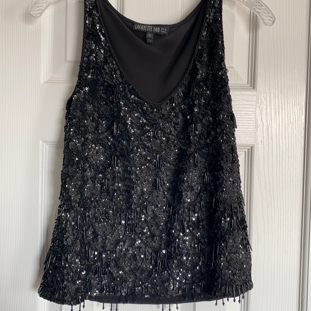 Black sleeveless beaded and sequins blouse
